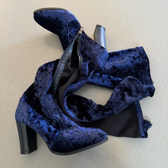Blue Velvet Knee-High Boots - Picture 13 of 14